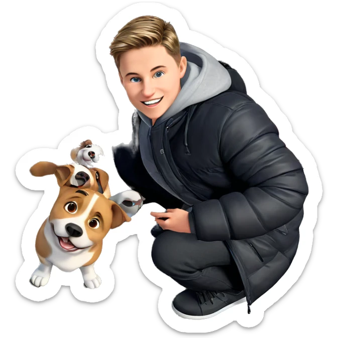 boy with dog outdoors sticker