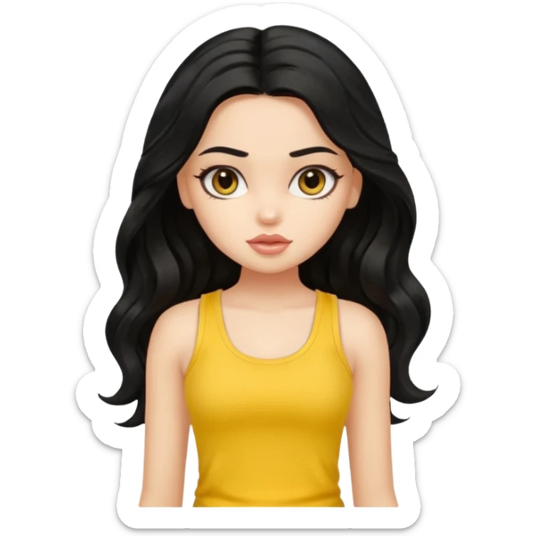 a pretty bratz girl with long wavy black hair in a yellow tank top sticker