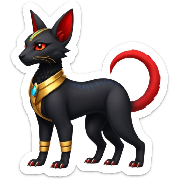 Black Dark Furry Fluffy Modern Futuristic Cyber-Salandit-Bastet-Anubis-fusion full body sticker