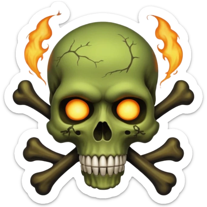 a poisonous cloud of gas, dark swamp color, with an image of a skull and two crossed bones behind the skull sticker