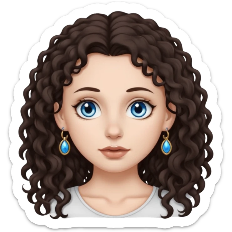 white girl, dark brown long slightly curly hair , skinni but with big breast , septum piercing on nose, beautiful dark gray-blue eyes, sticker