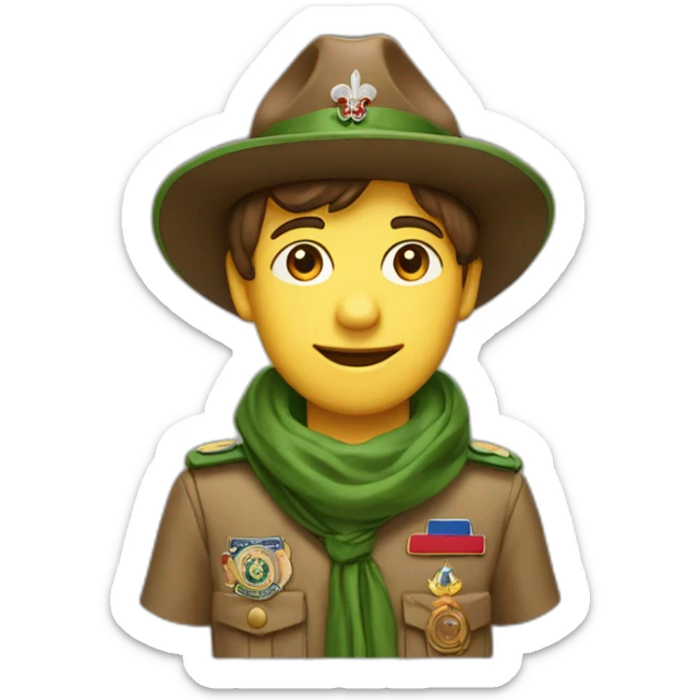 One french boyscout with a campaign hat; brown hat; green neckerchief; europa badge sticker