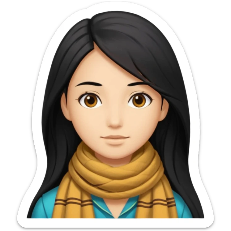 A person with long hair and wearing a kochi scarf  sticker