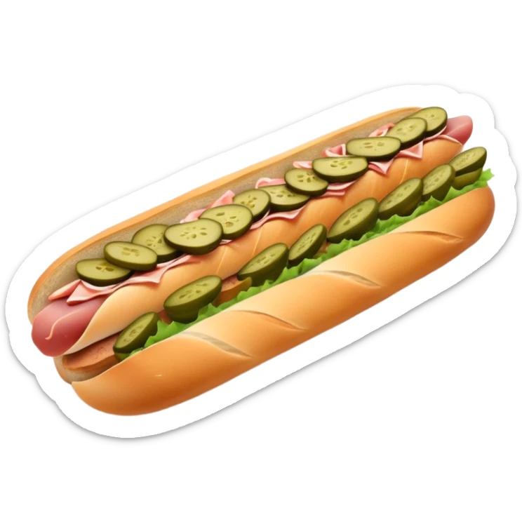 Cinematic Realistic B√°nh m√¨ Sandwich Dish Emoji, showcasing a crusty baguette filled with savory meats, pickles, and fresh herbs rendered with dynamic detail and appetizing lighting. sticker