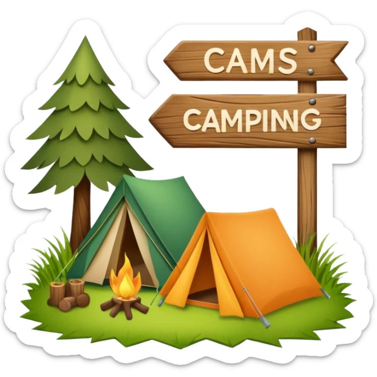 Camping sign of grass made of felt texture, scrapbooking style, transparent background sticker