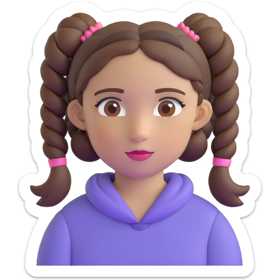 girl with brown eyes, brown hair in pigtails sticker