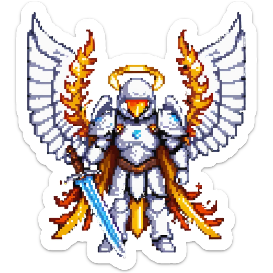 Michael the archangel with wings, armor, and a flaming sword. Divine warrior angel with a halo. sticker