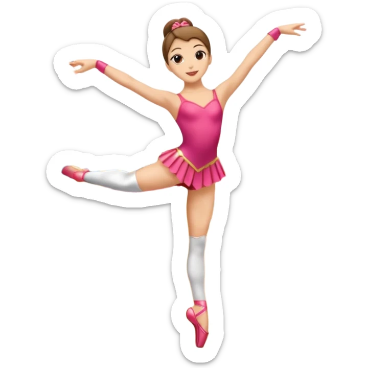 Una chica con vestuario de bailarina con las piernas flexionadas, el dedo índice en la boca, el tren superior inclinado hacia la izquierda y con la cadera proyectada hacia la izquierda sticker