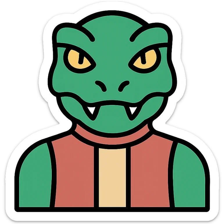 minimalist flat design style of Gorn, the classic Star Trek villain, focusing on silhouette and signature features sticker