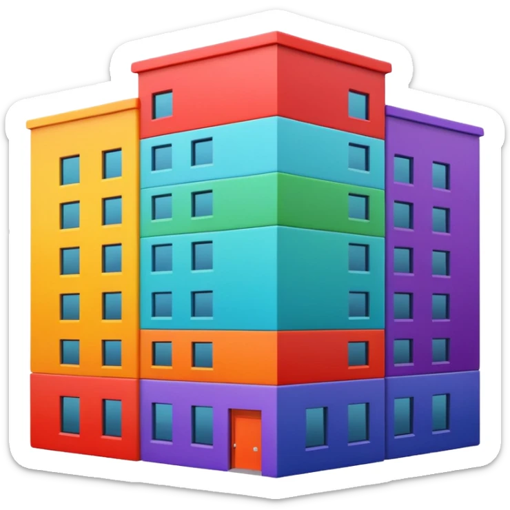 I want a 7 storey building with 7 chakras colour. Starting with red colour at the base sticker