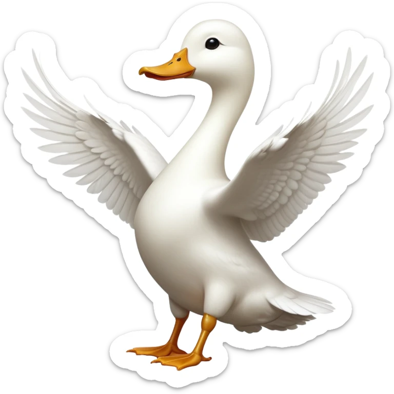 cinematic-[white duck]-realistic-full-body-perched-emoji,-wings-tucked-neatly elegant,-head-tilted-dramatically,-sleek-[white]-feathers,-simplified-yet-realistic-focused-features,-highly-detailed,-glowing-with-an-almost-sarcastic-glow sticker