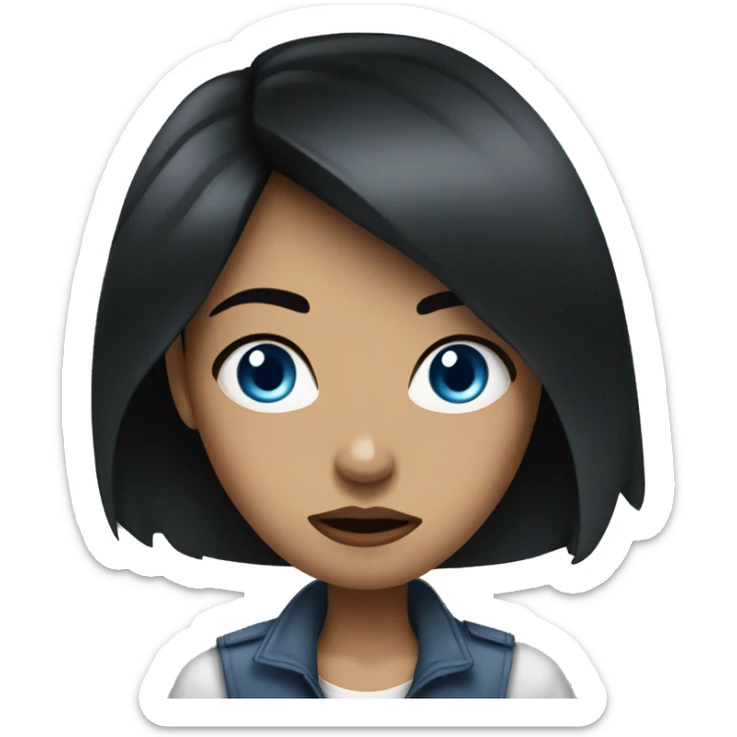 woman black hair blue eyes, look angry, street girl sticker