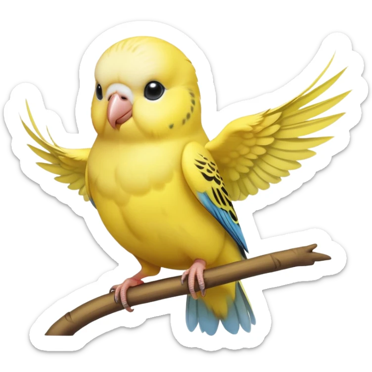 adorable-[budgie]-realistic-full-body-perched-emoji,-wings-tucked-neatly,-head-tilted-dramatically,-sleek-[yellow]-feathers,-simplified-yet-realistic-focused-features,-highly-detailed,-glowing-with-an-almost-sarcastic-glow sticker