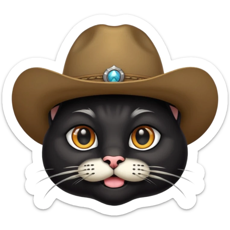 combine the cowboy empjis with a bclack cat emoji and make it have a black thick moustache over the cat wiskers sticker