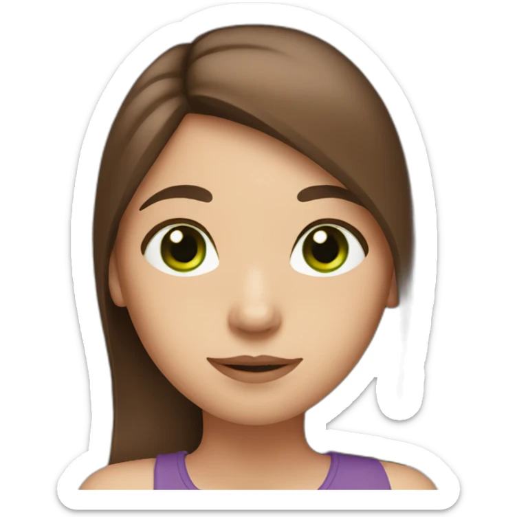 long straight brown hair girl with green eyes and freckles from head to chest sticker