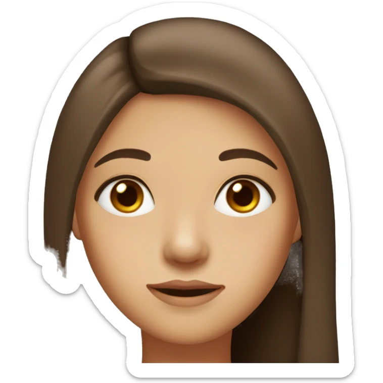 a girl with dark brown eyes. She has brown, long, straight hair with a slight orange tint. Her face has freckles on her cheeks. Has a fair skin tone sticker