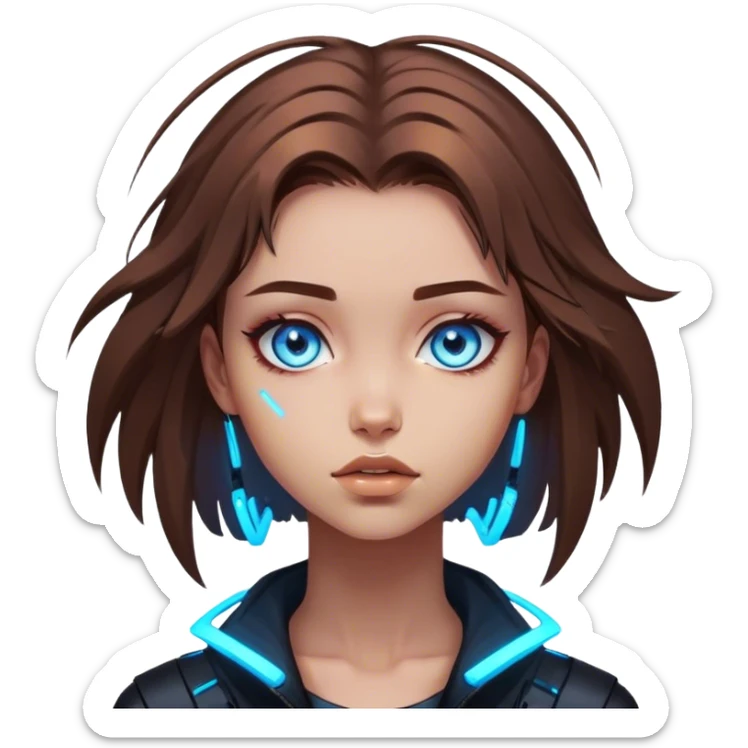 Neon cyberpunk style 
girl with brown hair and blue eyes 
falls sticker