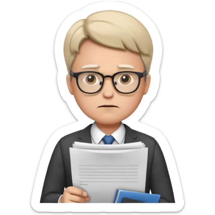 Frowns with Glasses, Office Boss: Business outfit, holding papers, frowning behind glasses, serious look
 sticker