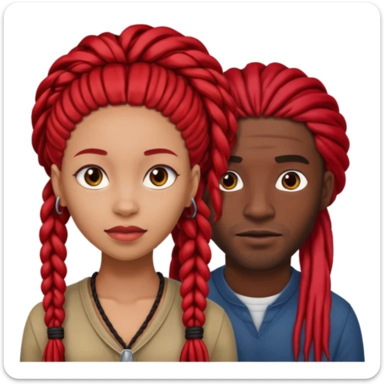 red long dreads lightskin woman and dark hair braids dark skin man  sticker