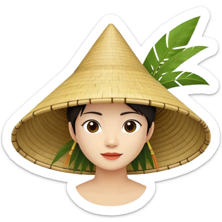 ​Cinematic Realistic Traditional Vietnamese Nón Lá, depicted as a delicately crafted conical hat made of bamboo and palm leaves with subtle texture and natural wear, evoking authentic cultural heritage, please show the hat only sticker