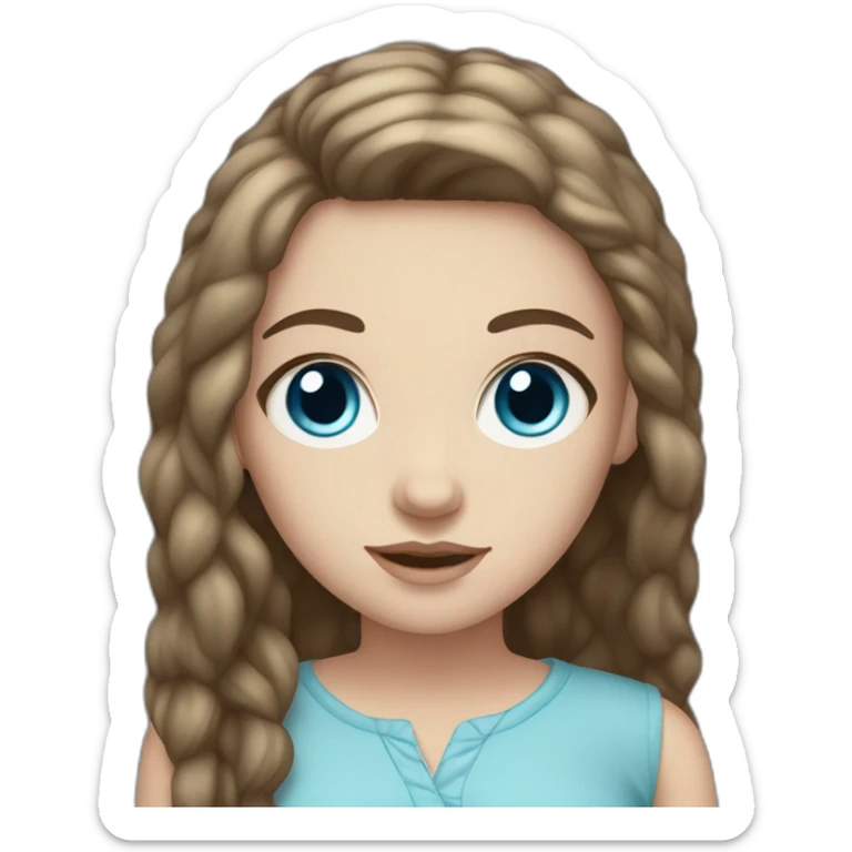 white girl with blue eyes, long dark brown hair and freckles  sticker