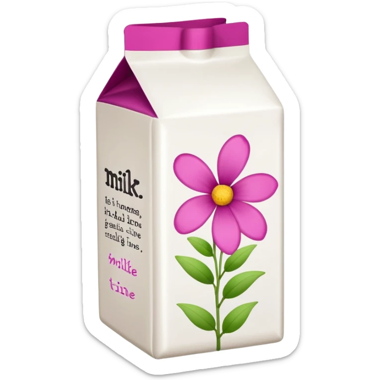 a white TINE milk carton with magenta trim border and black text that says "MILK", with magenta text that says "TINE", with tiny magenta flower blossoms doodles on it  sticker