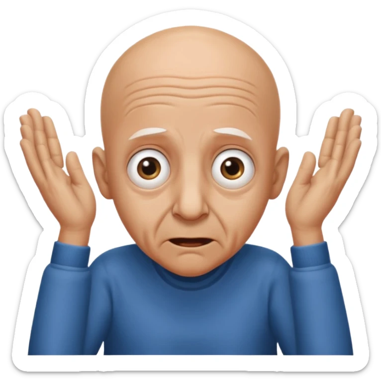A bald person who’s very old is staring, he’s inside a toilet and his head is upright and looking at the camera with very wide eyes and his hands are putting pressure on his head, very scared expression and he’s twerking sticker