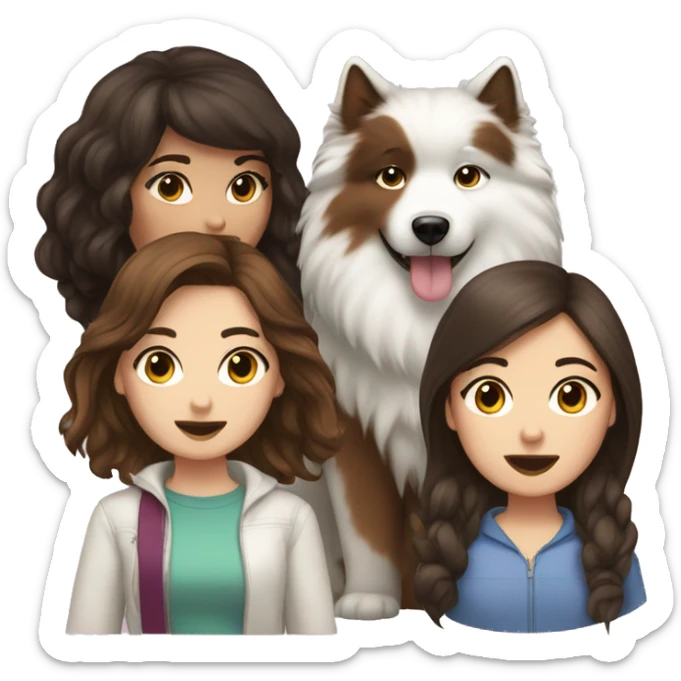 Brunette long hair girl with brunette short hair girl with a Samoyed  sticker