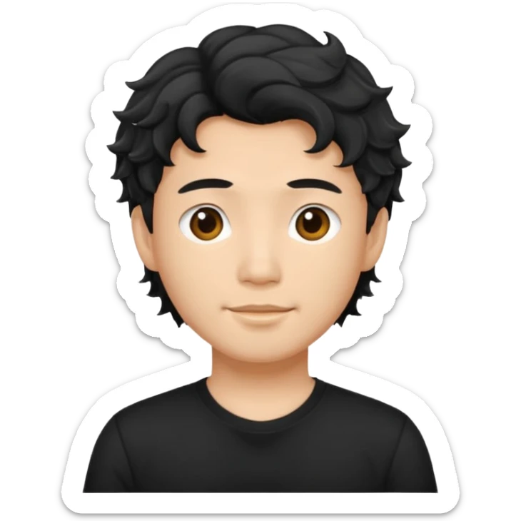 asian young man with wavy hair in black t-shirt sticker