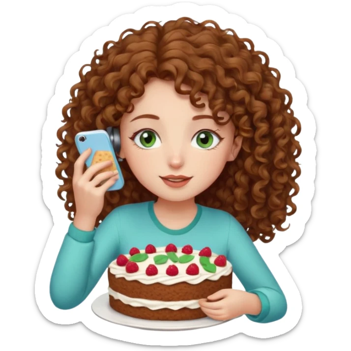 Brown curly hair girl blue green eyes painting sleeping eating dancing listening to misic sticker