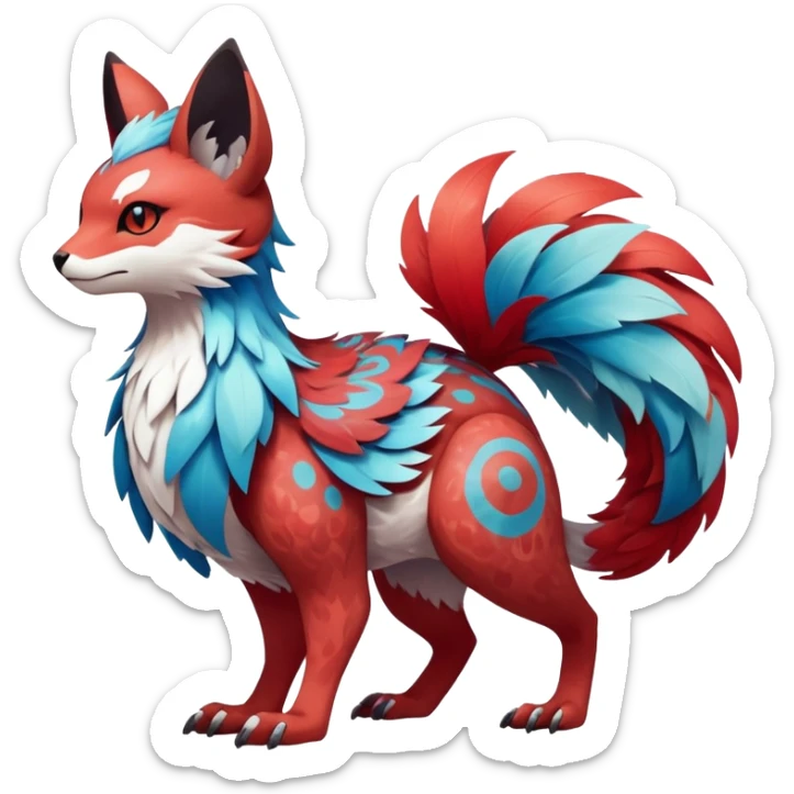 cool Falvie-Fionbri-fantasy-creature-Fakémon-Pokémon, full body, with markings sticker