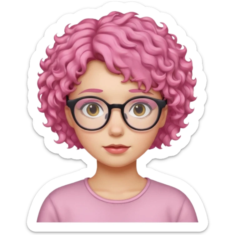 girl with glasses and curly pink short hair sticker