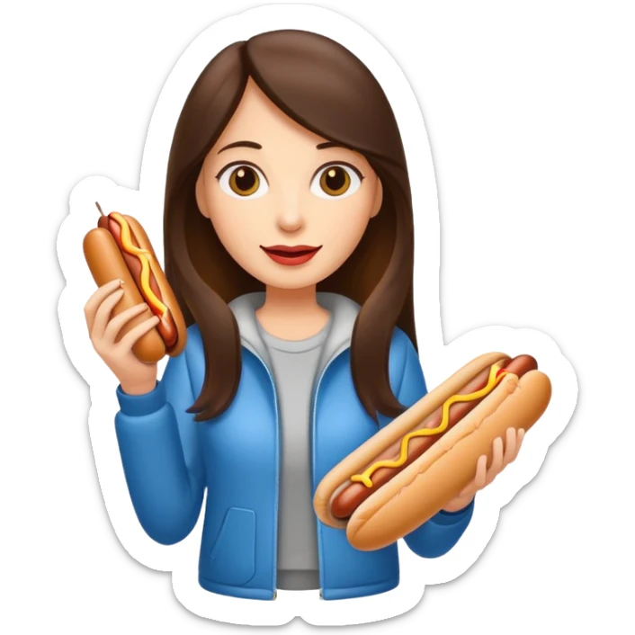 tourist brunette long hair woman holding hot dog sticker