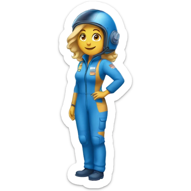 Honey blonde woman in blue helmet and blue flight jumpsuit  sticker