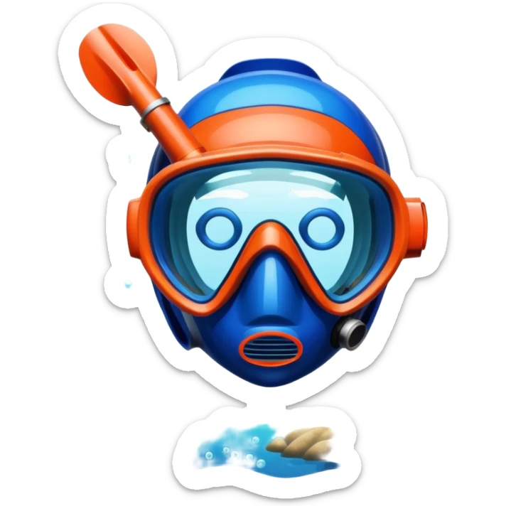 An icon featuring a close-up of a freediving mask and snorkel, with a breath-holding diver's fins, set against a vibrant underwater world. The design includes coral reefs, fish, and bubbles, symbolizing the serene beauty and thrill of freediving. Transparent background highlights the calm sticker