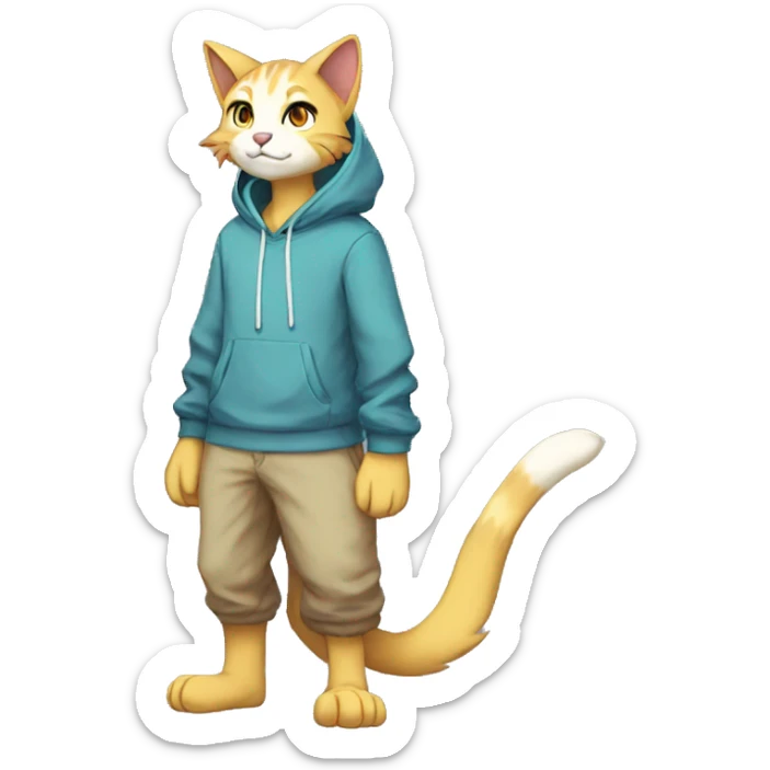 Anthro Sona Fakemon feline with a hoodie Full Body sticker