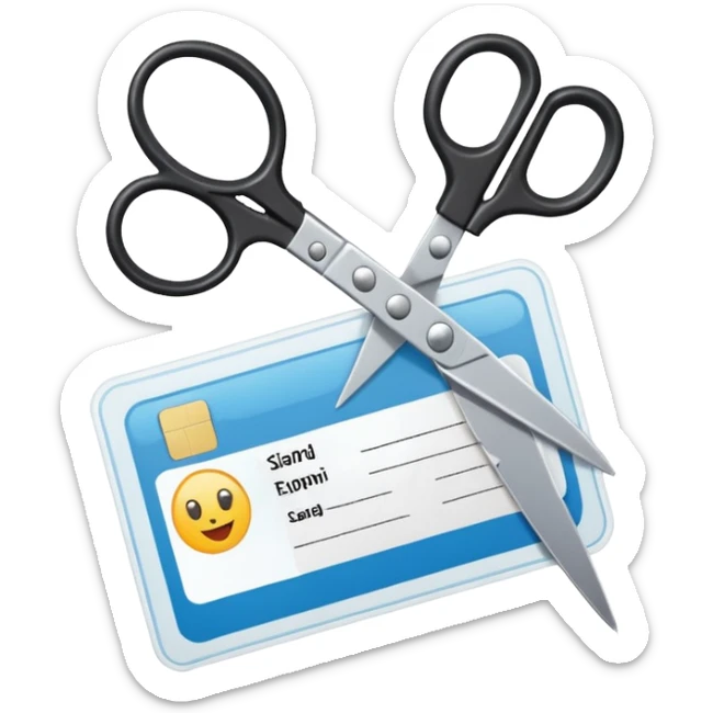 Scissors cutting ID card sticker