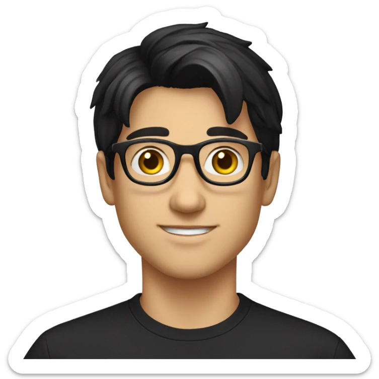 Handsome white man with glasses around 16 years of age. Black hair and casual black t shirt sticker