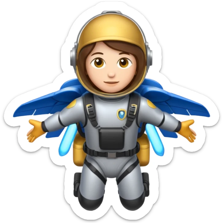 Erstelle mir einen Fallschirmspringer im emoji style mit einem Motor hinten dran  sticker