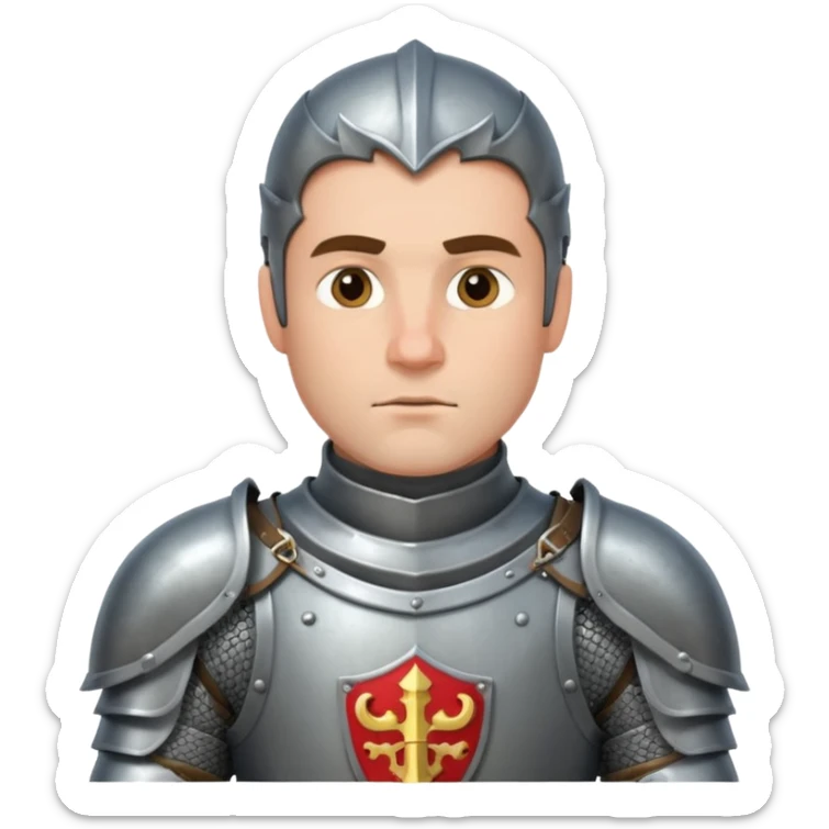 Hazme el emoji de un caballero medieval con actitud muy masculina en diversos estados de animos de los caballeros teutonicos pensativo tocandose la barbilla sticker