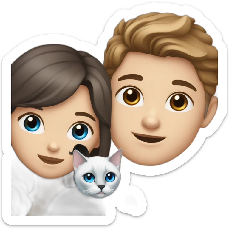 Brown haired girl and brown eyes with blond haired boy and blue eyes with blued eyes Siamese cat sticker