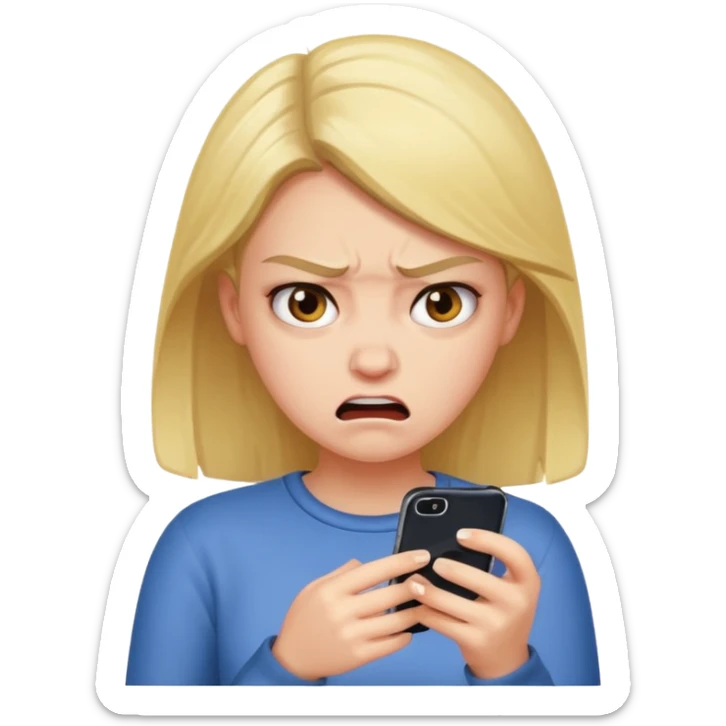  are you crazy? there is two phone..........only one phone and the girl's feeling is not so embarrassed or angry. please create 'angry and embarrassed girl looking at her 'one' cell phone'  sticker