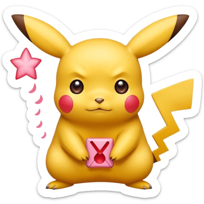 Un Pikachu rouge qui et triste avec des éclairs en fond et il a fait caca sticker