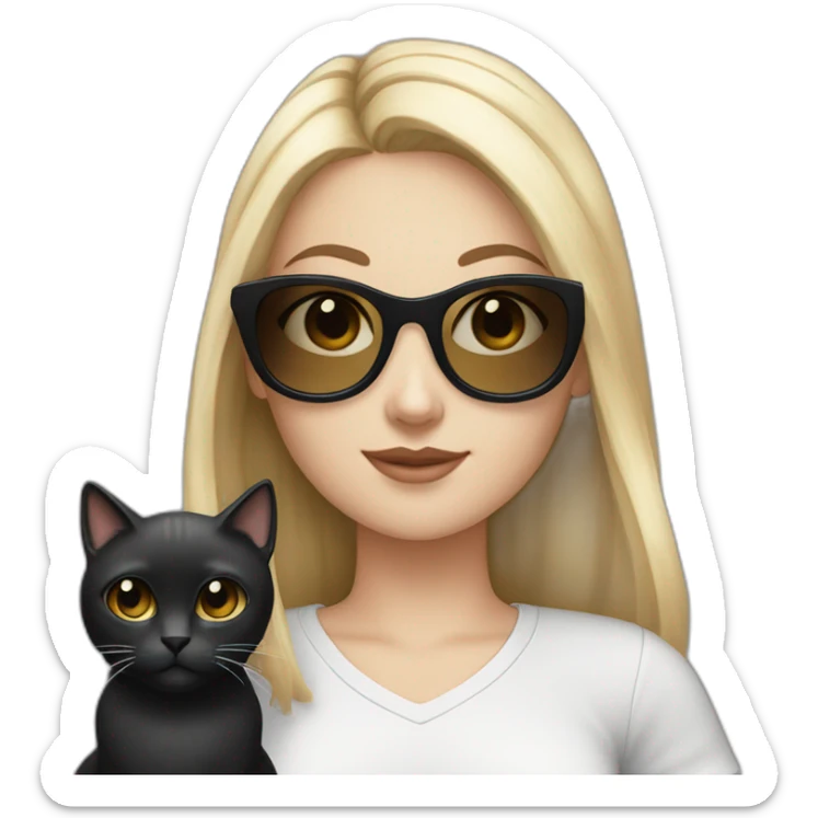 White girl with sunglasses and with black hair hold a grise cat  sticker