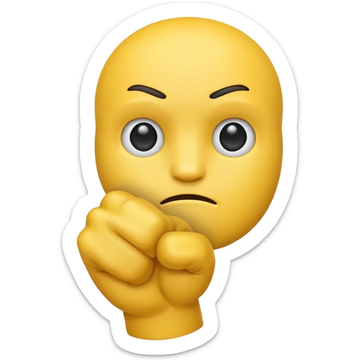 make just the simple yellow emoji with a fist infront of him and a strait face sticker