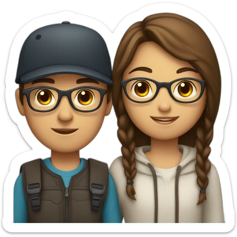 A Girl with Brown Hair and glasses in Love with a Boy with a cap and glasses sticker