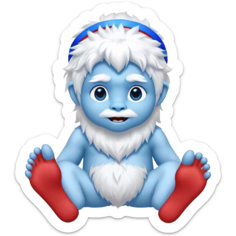 un yeti blanc avec des main et pied bleu et son nez bleu aussi , il a aussi els yeux bleux , et porte un bandeau rouge  sticker
