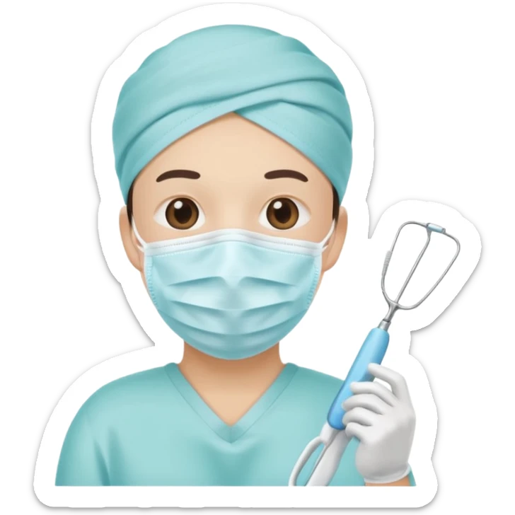 Tooth character wearing a medical face mask, holding dental equipment, clean flat illustration, simple emoji design, suitable for Canva.” sticker