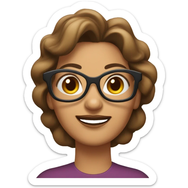 chica blanca de mediana edad con gafas estilo mariposa y pelo rizado castaño con canas sticker