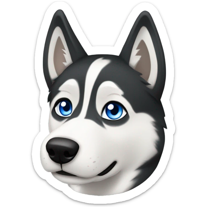 Black and white Siberian husky with blue eyes and a white fleur de lis mark on forehead  sticker